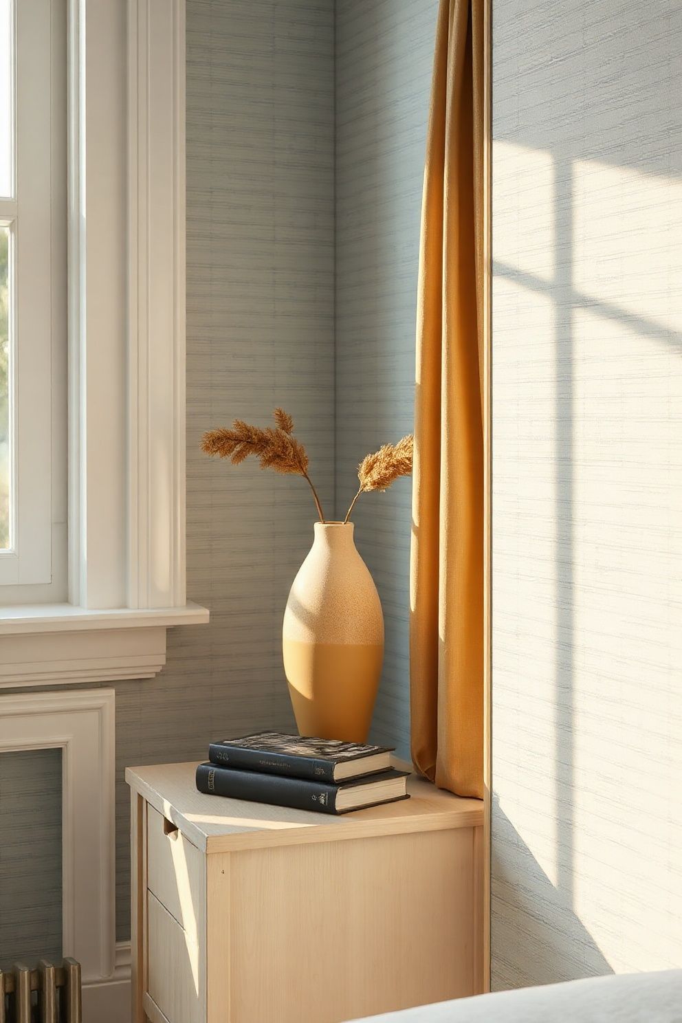 Powder Blue Grasscloth Wallpaper From Skirting to Crown