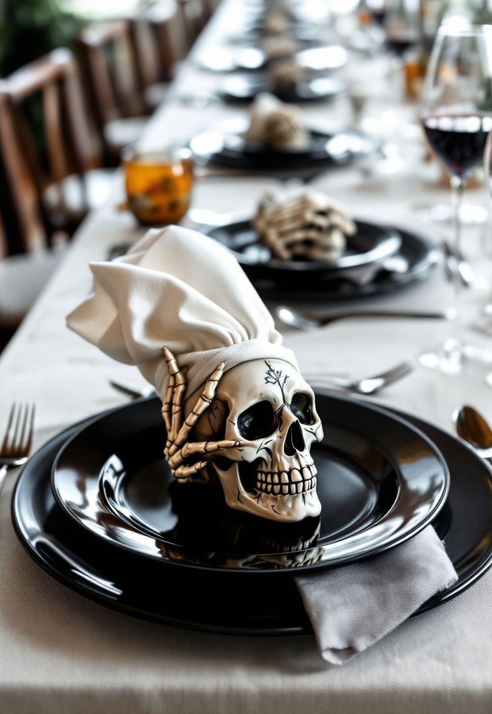 Skeleton Hand Napkin Holders at Each Seat – seasonal — spring + other seasonal — spring + other decor · Halloween Table Decor: 13 Spooky Stylish Table Settings for an Unforgettable Night