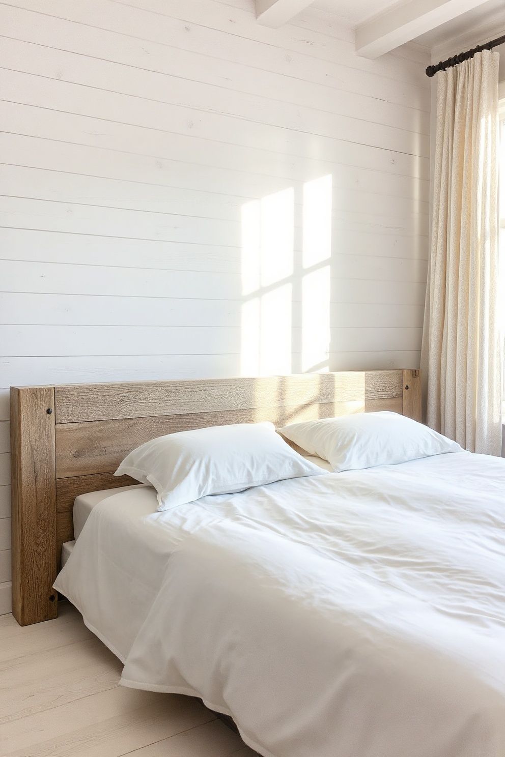 Salt-White Shiplap Floor to Ceiling With a Weathered Driftwood Bed – coastal — bedroom coastal — bedroom decor · Coastal Farmhouse Bedroom: 14 Designs Where Rustic Wood Meets the Shore