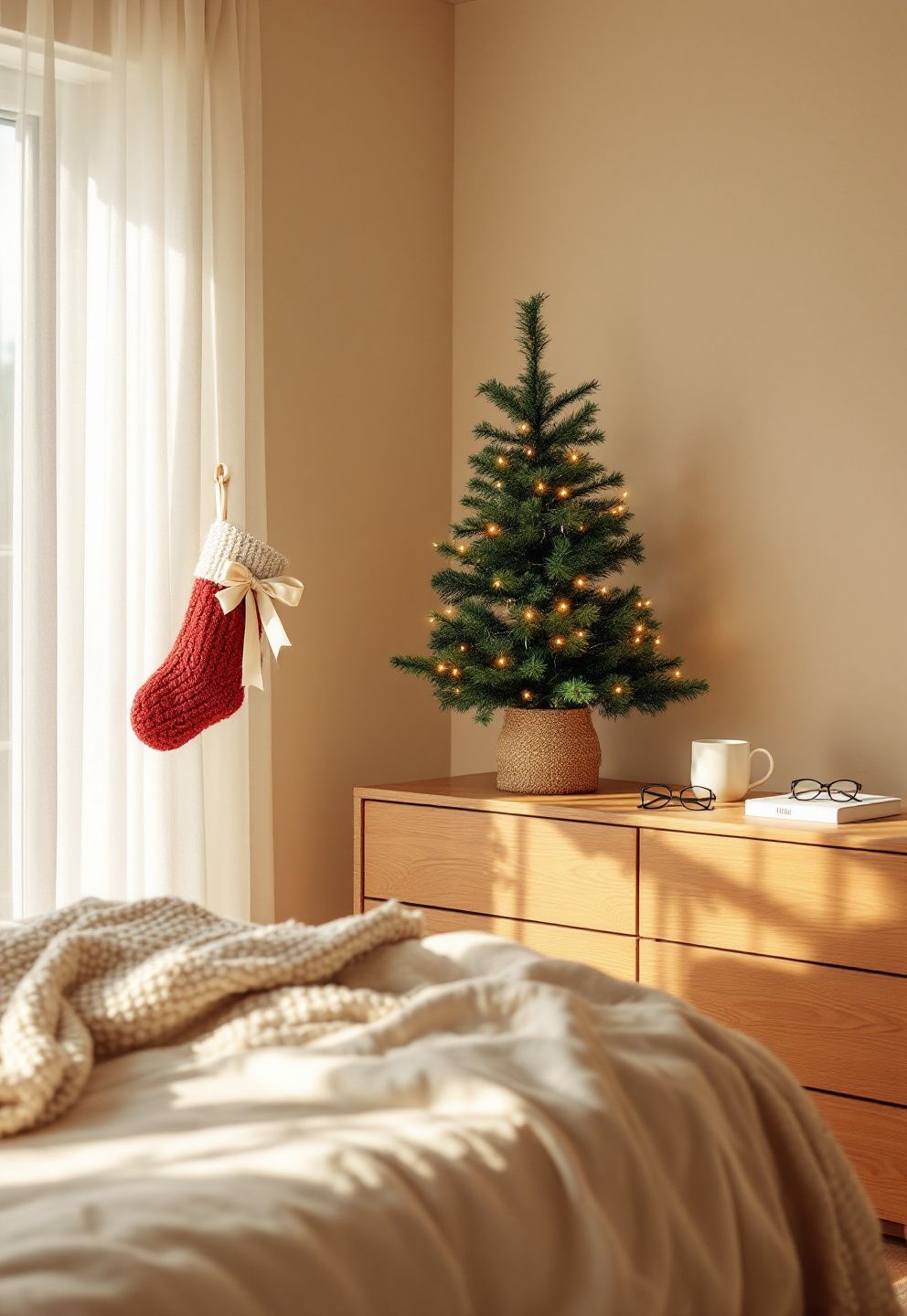 Budget Christmas Bedroom Ideas Built Around One Bedpost Stocking and a Mini Tree – seasonal — christmas + winter seasonal — christmas + winter decor · Christmas Home Decor Ideas: 20 Beautiful Festive Transformations for Every Room