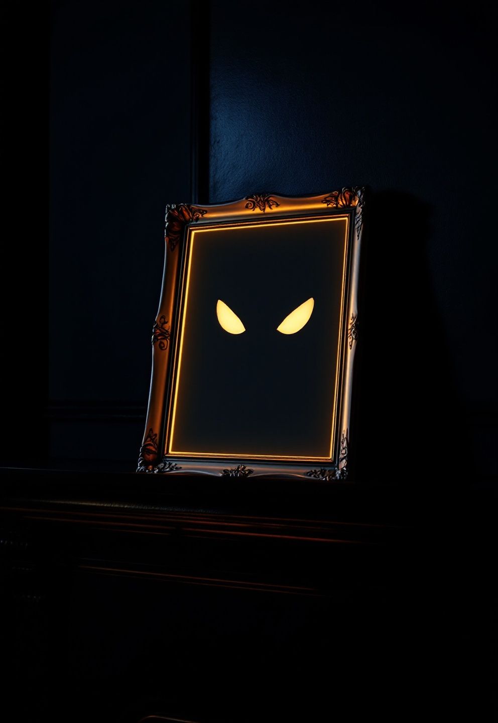 Backlit Glowing Eyes Hidden Inside an Old Picture Frame – seasonal — spring + other seasonal — spring + other decor · Halloween Mantel Decor: 14 Spooky Fireplace Styling Ideas From Subtle to Scary