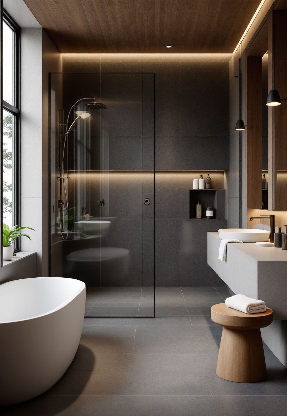 Matte Dark Tile vs. Glossy: Which One Hides Water Spots – japandi — bathroom japandi — bathroom decor · 11 Dark Japandi Bathroom Ideas With a Rich and Moody Atmosphere