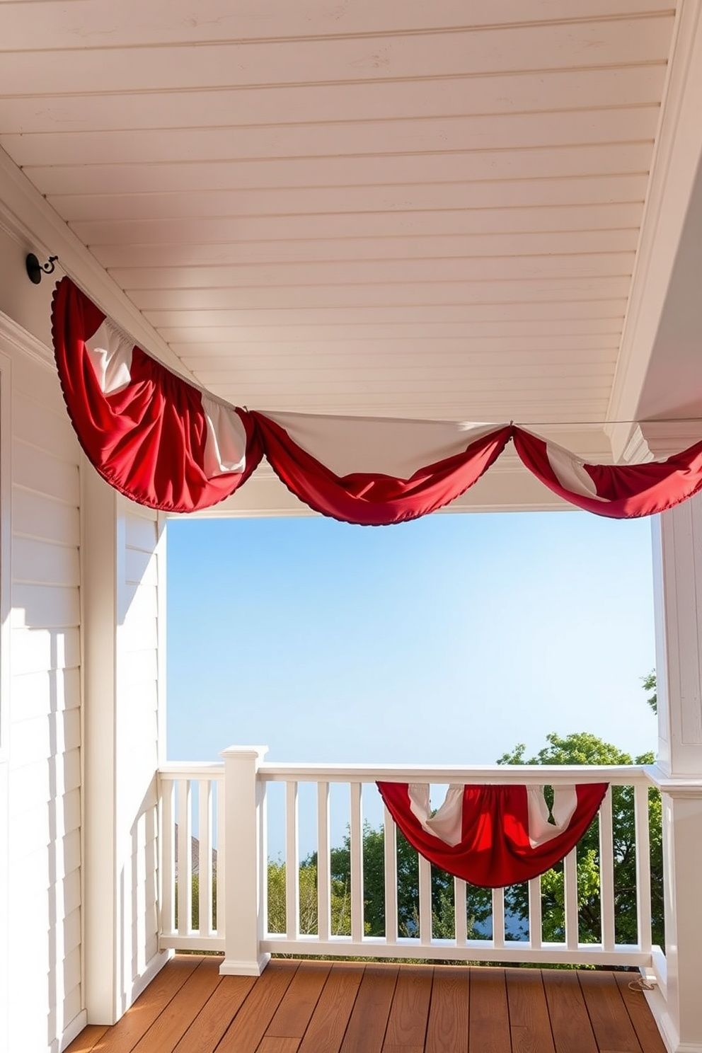 Pleated Flag Bunting Draped From Porch Roofline – seasonal — spring + other seasonal — spring + other decor · 4th of July Porch Decor: 14 Festive Front Door Designs for Independence Day