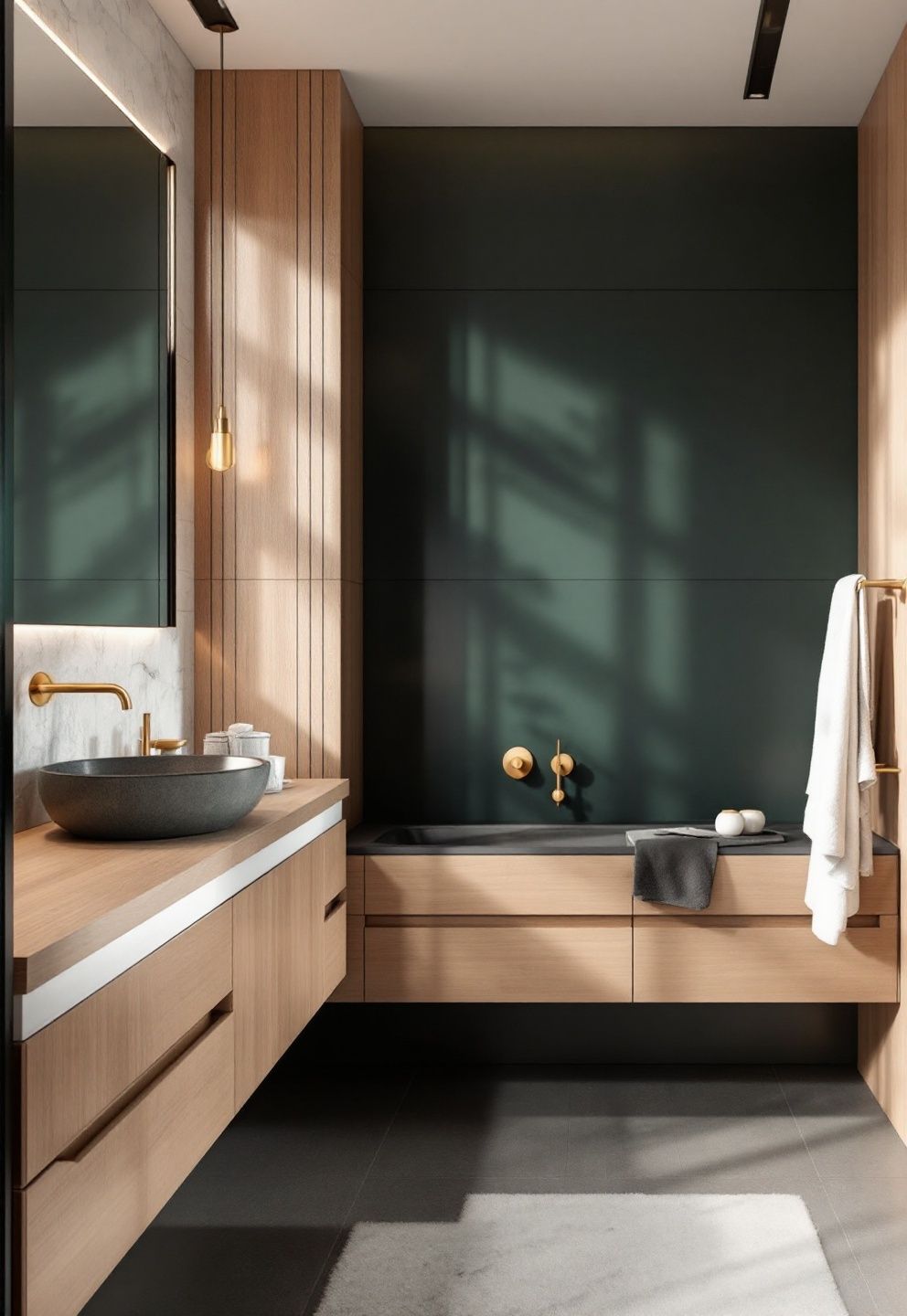 Pairing Dark Green With Brass or Oak So It Reads Japandi, Not Rustic – japandi — bathroom japandi — bathroom decor · 11 Dark Japandi Bathroom Ideas With a Rich and Moody Atmosphere