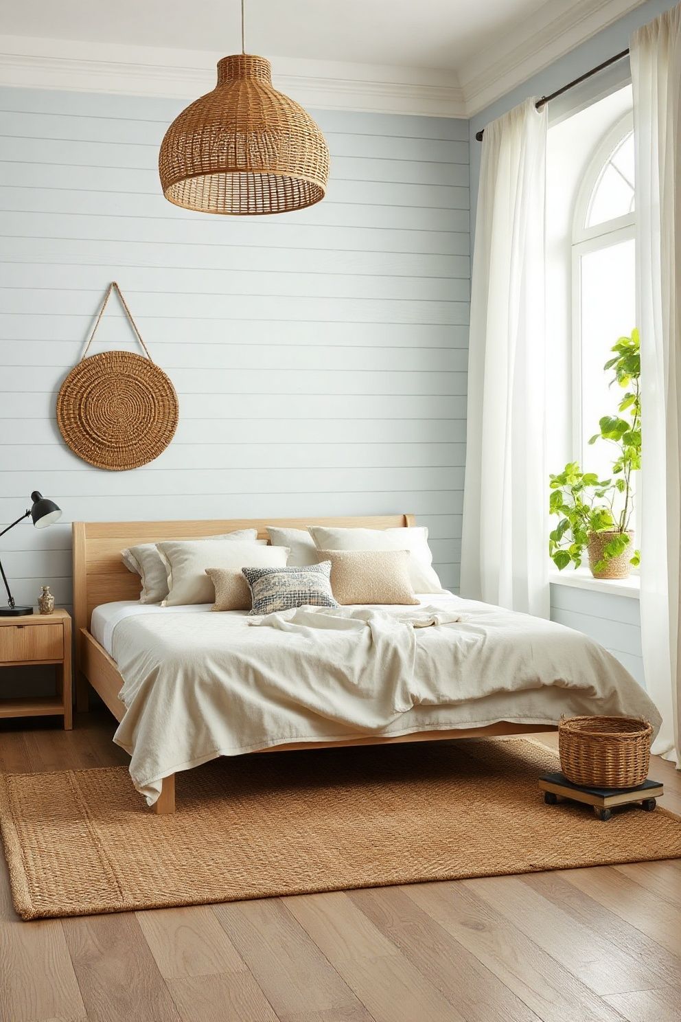 A Single Spiky Agave or Aloe in a Sand-Tone Ceramic Pot – Japandi coastal —-bedroom decor · Coastal Bedroom Ideas: 20 Stunning Designs for a Beautiful Beach-Inspired Space