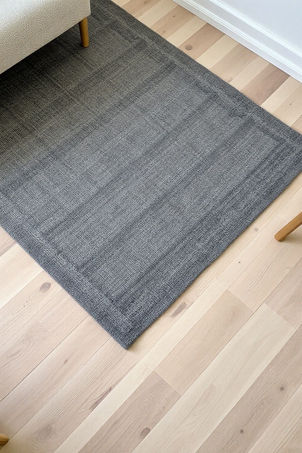 Handwoven Charcoal Kilim Laid Flat Without Layering – japandi — living room japandi — living room decor · 10 Dark Japandi Living Room Ideas for a Moody Atmospheric Home