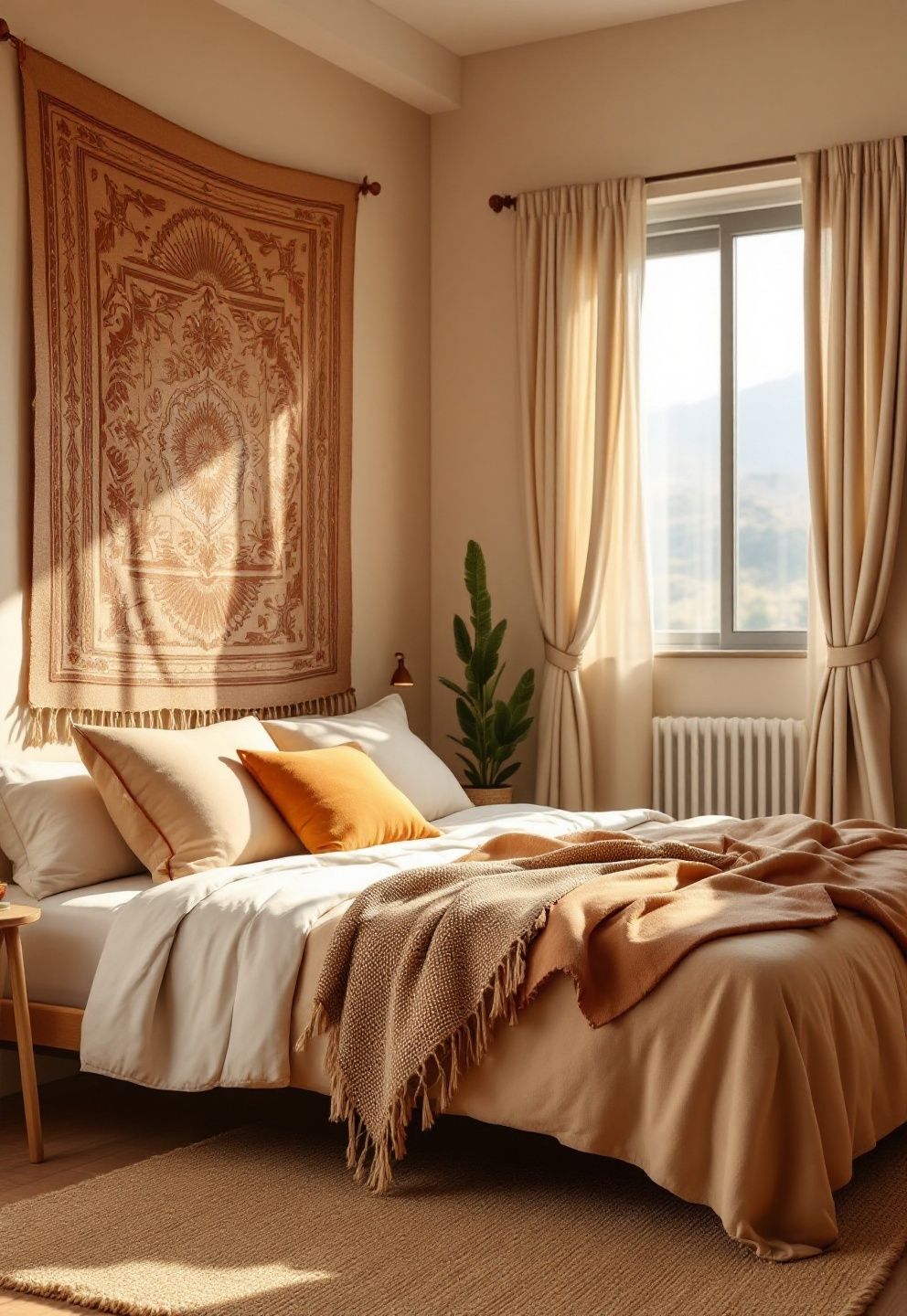 Woven Wall Tapestry as Headboard Stand-In, Tan Leather Belt Curtain Tieback, Sea Grass Floor Mat – coastal — bedroom coastal — bedroom decor · Coastal Cowgirl Bedroom: 14 Western-Meets-Beach Designs That Define the New Trend