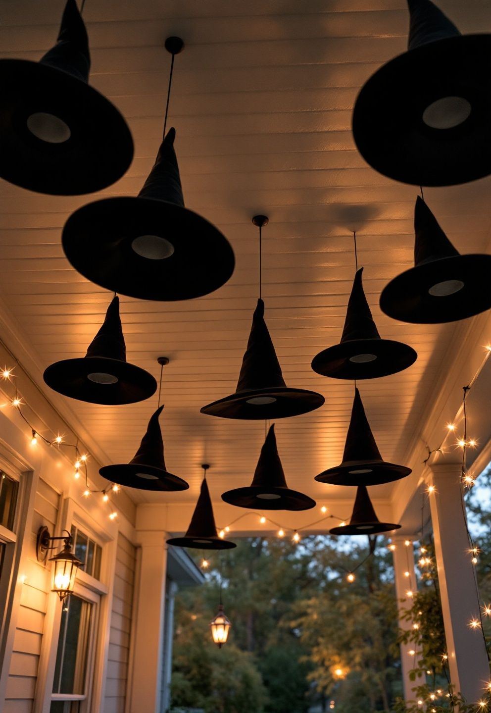 Floating Witch Hat Canopy Hung Above the Porch Ceiling – seasonal — spring + other seasonal — spring + other decor · Halloween Porch Decor: 16 Dramatic Outdoor Designs That Wow the Whole Street
