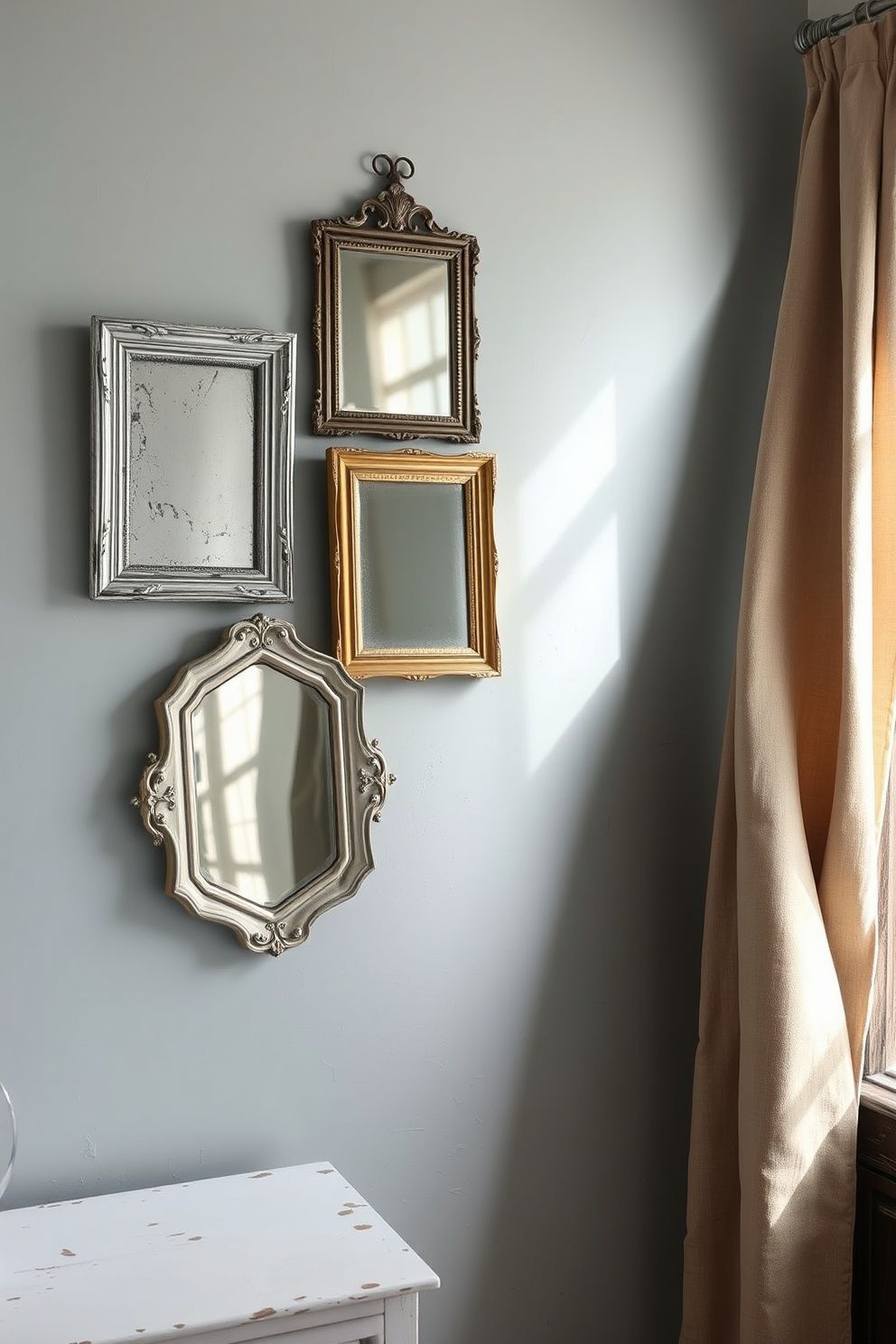 Small Bevelled Antique Mirror Cluster in Mismatched Aged Frames – coastal — bedroom coastal — bedroom decor · Coastal Vintage Bedroom: 14 Timeworn Designs Full of Faded Beauty and Soul