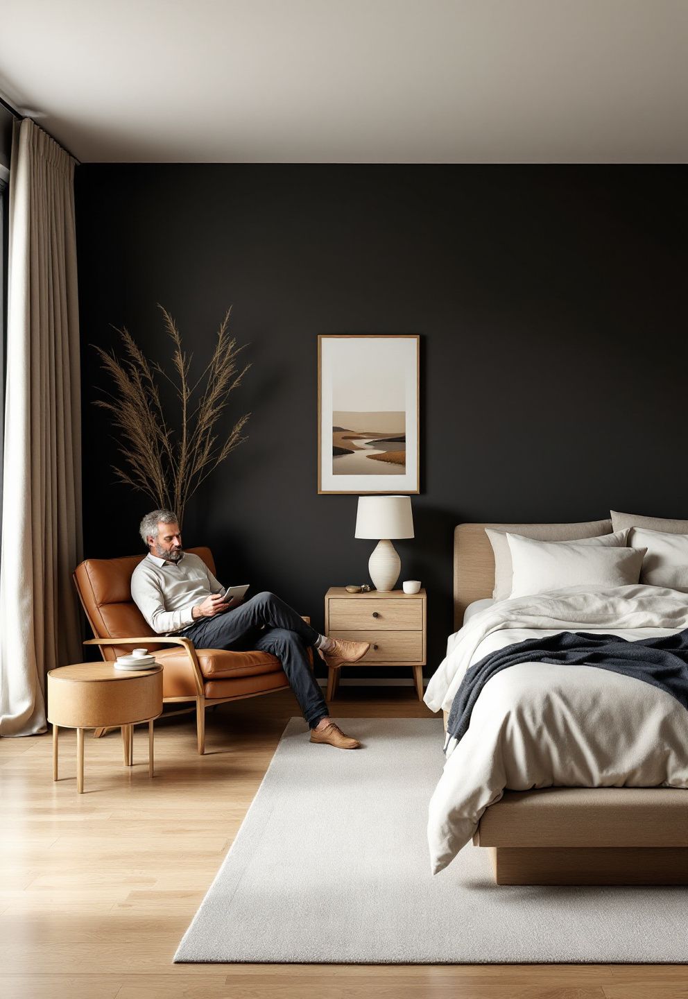 Dark Brown Bedroom Japandi: The Leather Chair in the Corner – japandi — bedroom japandi — bedroom decor · 12 Japandi Master Bedroom Ideas That Feel Like a 5-Star Hotel