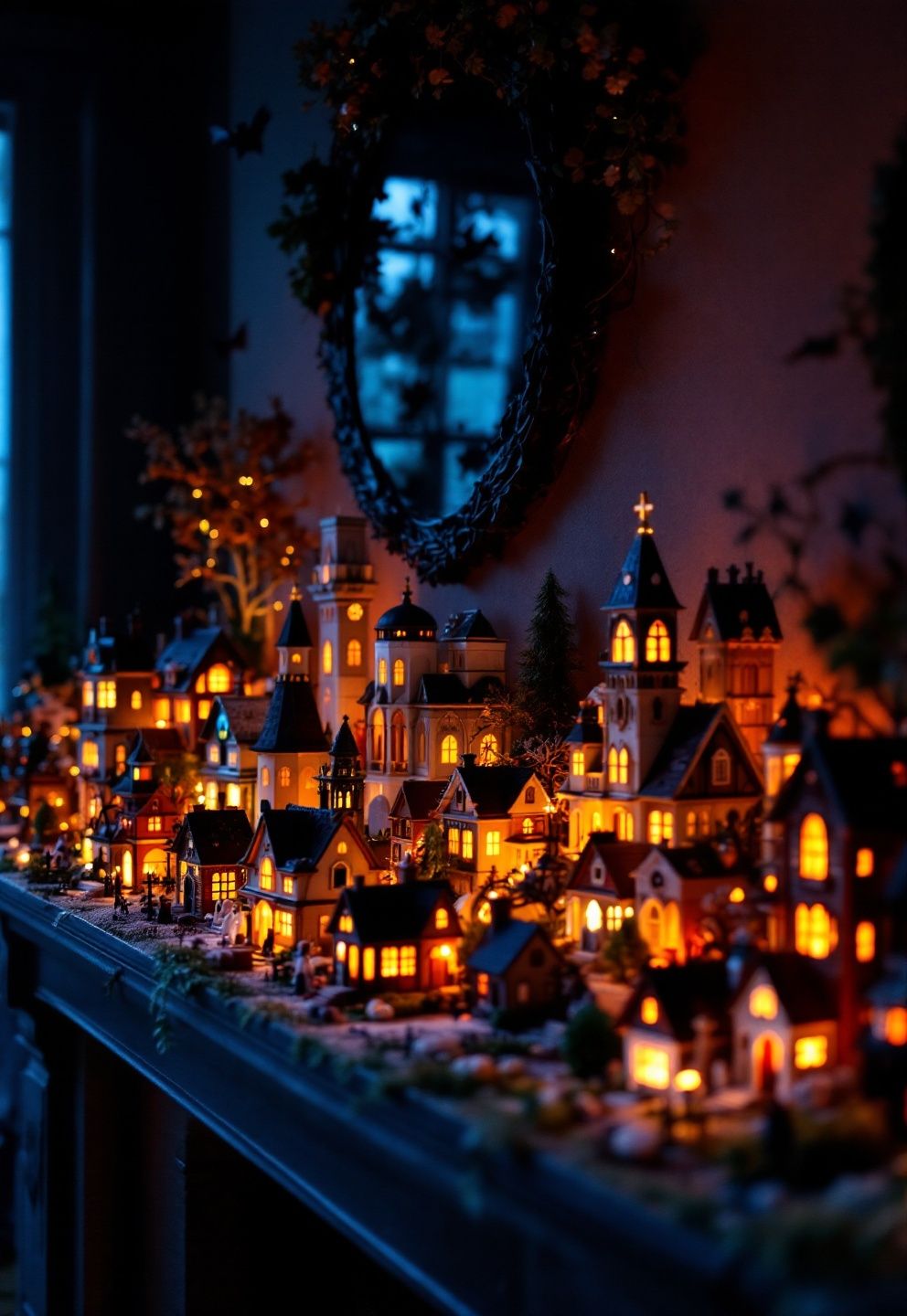 A Tiny Lit Halloween Village Across the Whole Shelf – seasonal — spring + other seasonal — spring + other decor · Halloween Mantel Decor: 14 Spooky Fireplace Styling Ideas From Subtle to Scary