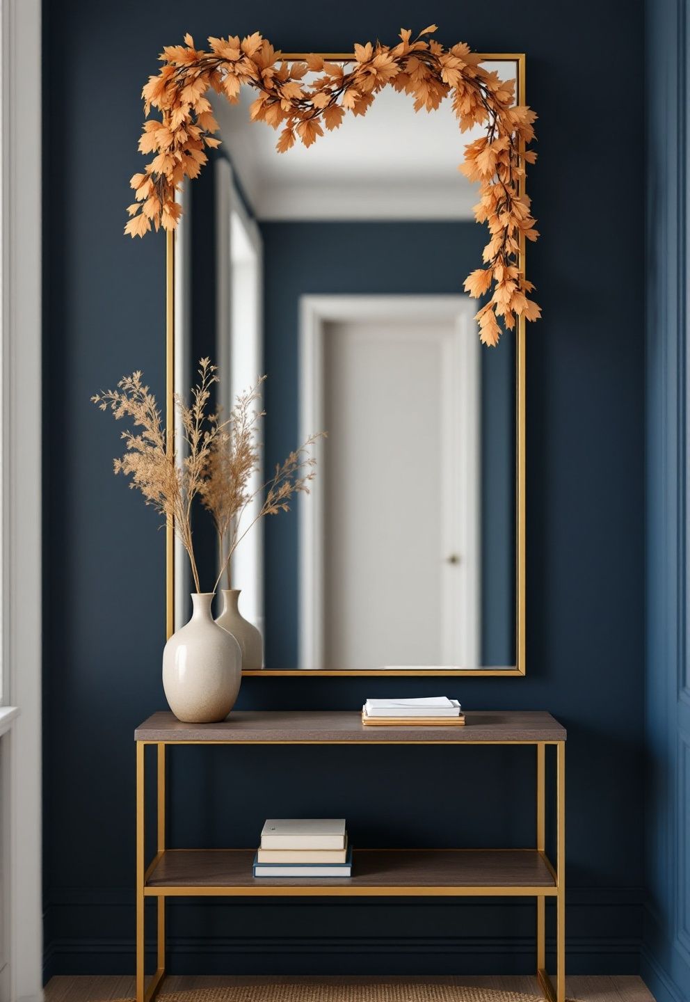 Mirror and Frame Garland Styling for Secondary Rooms and Hallways – seasonal — fall seasonal — fall decor · Thanksgiving Home Decor: 18 Warm Beautiful Designs to Celebrate the Season