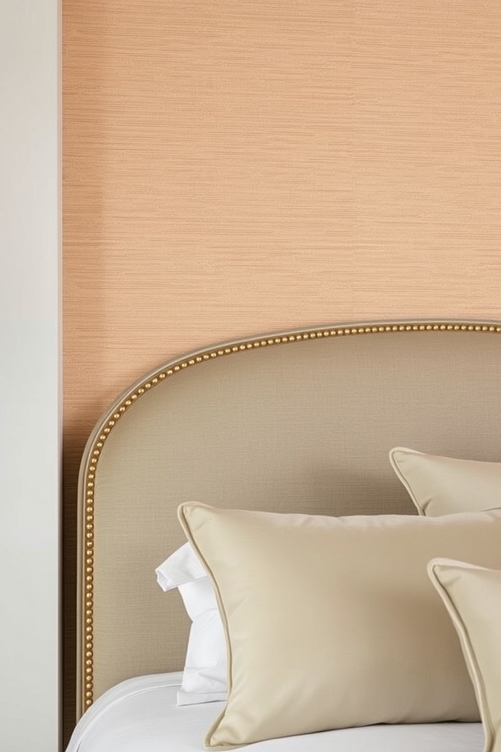 Fine Silk-Blend Grasscloth Wallpaper in Warm Sand Behind the Bed – coastal — bedroom coastal — bedroom decor · Coastal Chic Bedroom: 14 Elegant Designs for a Luxury Beach House Feeling
