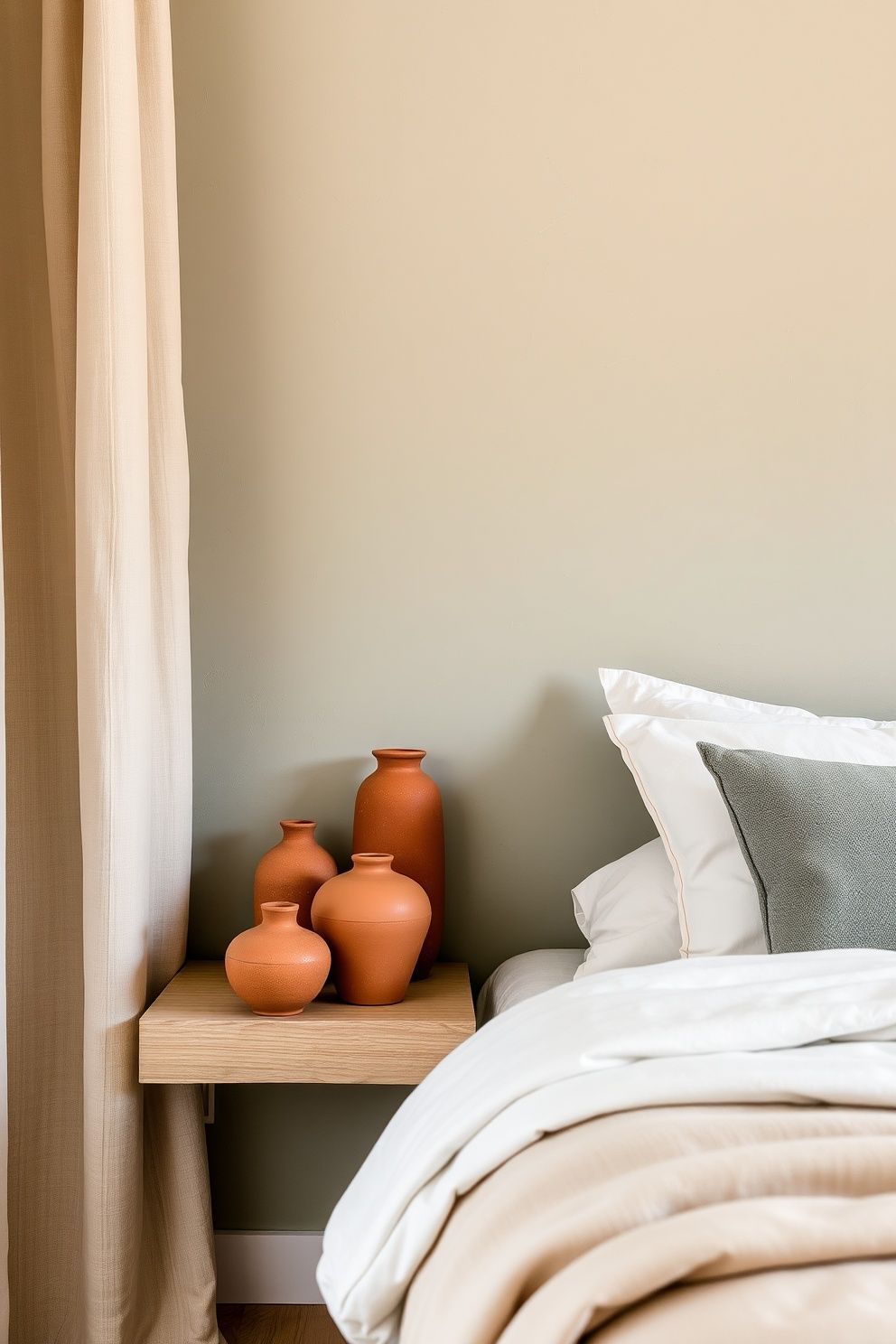 Warm Sage Pigmented Limewash Walls With Undyed Cotton Layers and Terracotta Accents – coastal — bedroom coastal — bedroom decor · Boho Coastal Bedroom: 15 Relaxed Layered Designs for the Free-Spirited Decorator