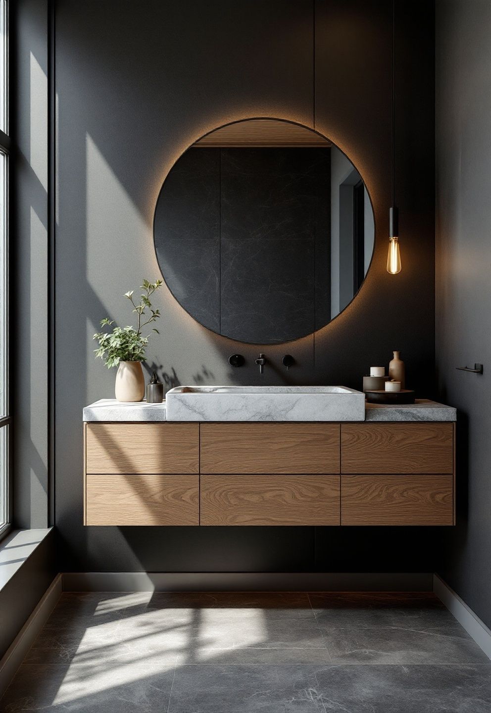 Japandi Bathroom Dark Vanity: Why Dark Oak Beats Painted Black – japandi — bathroom japandi — bathroom decor · 11 Dark Japandi Bathroom Ideas With a Rich and Moody Atmosphere