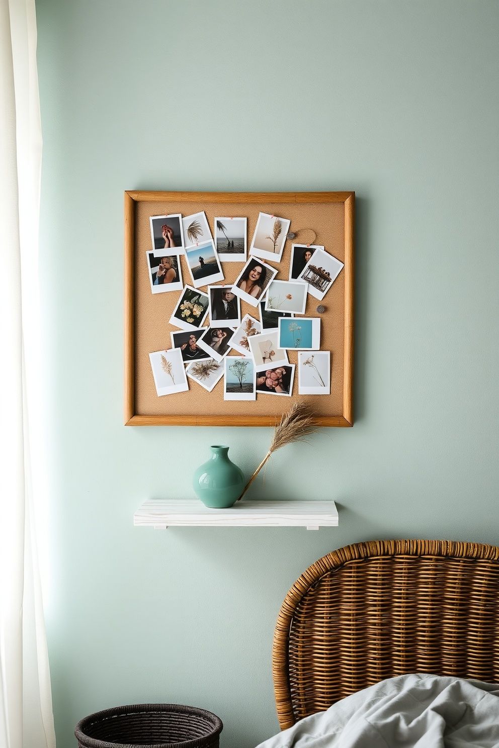 Polaroid and Pressed Botanical Cluster on a Rattan Pin Board – coastal — bedroom coastal — bedroom decor · Coastal Granddaughter Bedroom: 14 Modern Youthful Takes on Classic Beach Style