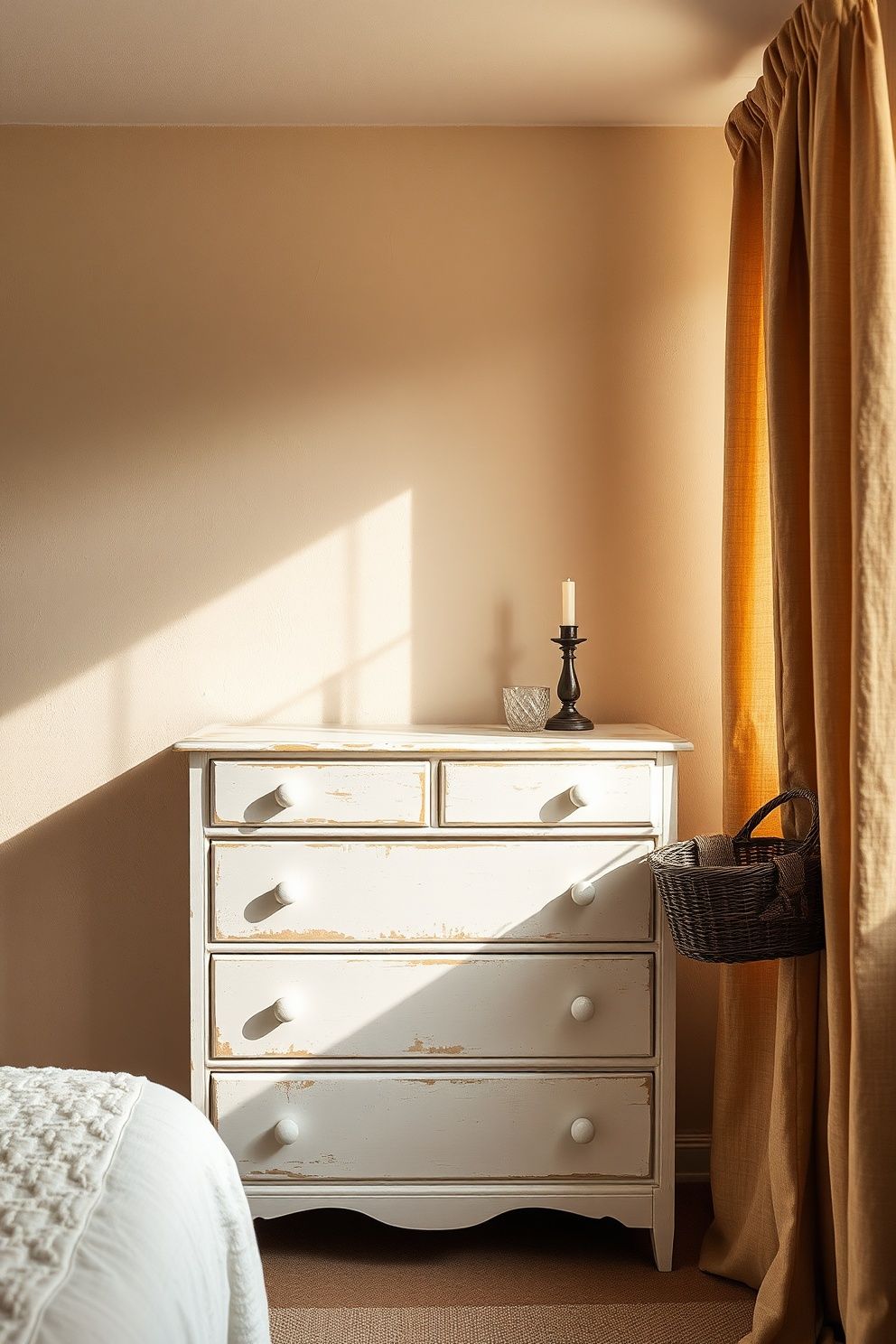 Heavily Distressed White Tallboy With Cracked Paint and Visible Grain – coastal — bedroom coastal — bedroom decor · Coastal Vintage Bedroom: 14 Timeworn Designs Full of Faded Beauty and Soul