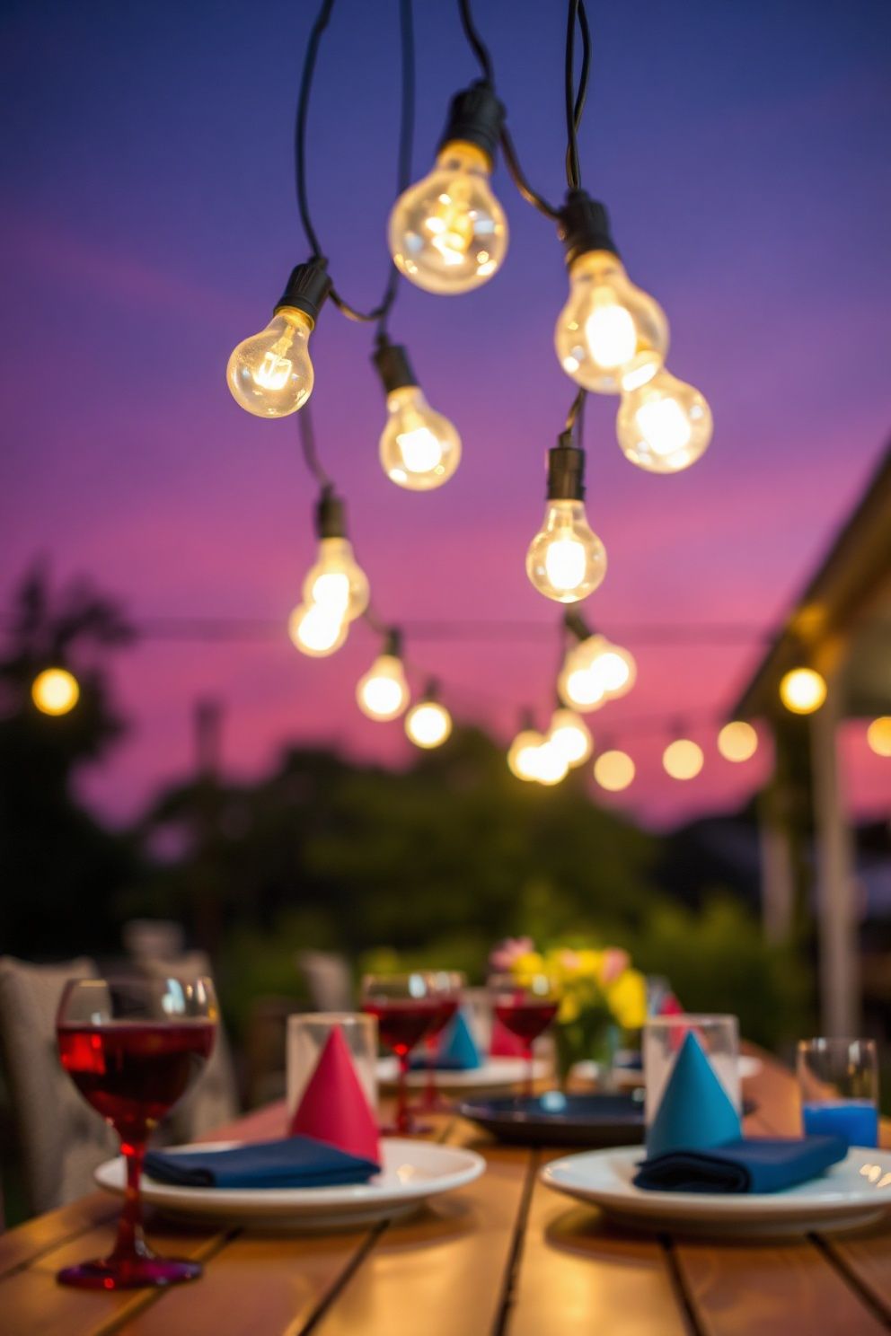 Warm White String Lights Strung Low Over a Patriotic Table Spread – seasonal — spring + other seasonal — spring + other decor · 4th of July Home Decor: 16 Patriotic Designs That Celebrate America in Style