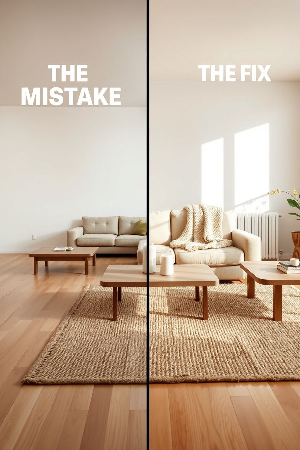 What to Do Instead: Bring Back One Wool Throw and a Single Woven Rug in Raw Jute or Undyed Wool – japandi — living room japandi — living room decor · 7 Japandi Living Room Mistakes to Avoid (and What to Do Instead)