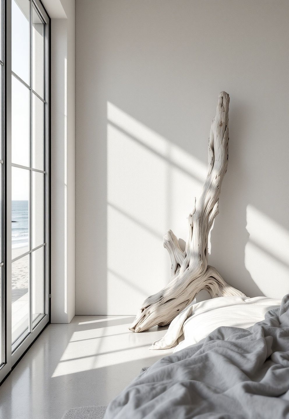 Bleached Concrete Floor, Undyed Linen Bed, and a Single Oversized Driftwood Sculpture – coastal — bedroom coastal — bedroom decor · California Coastal Bedroom: 14 Laid-Back Golden State Designs That Feel Like Permanent Summer
