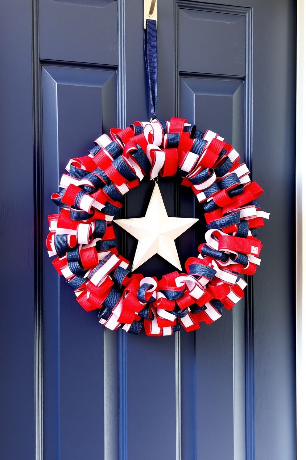 Red, White, and Blue Ribbon Wreath With Wooden Star Center – seasonal — spring + other seasonal — spring + other decor · 4th of July Porch Decor: 14 Festive Front Door Designs for Independence Day