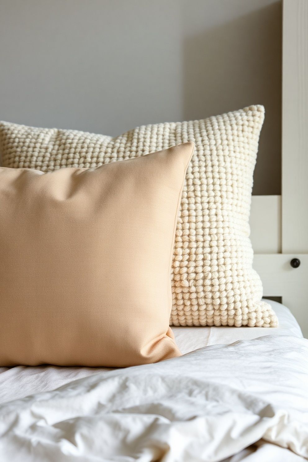 Ribbed Cotton Lumbar Cushion Against a Boucle Sleeping Pillow – coastal — bedroom coastal — bedroom decor · Cozy Coastal Bedroom: 16 Texture-Rich Ideas That Feel Like a Permanent Beach Holiday