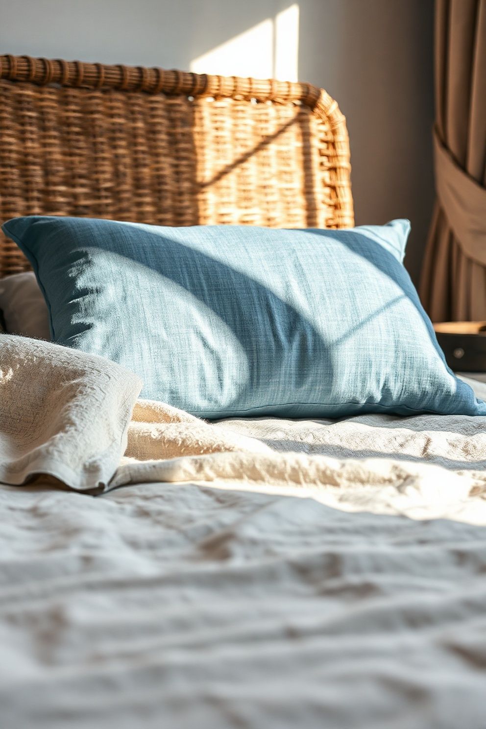 Cornflower Blue Bedding on a Raw Linen Duvet