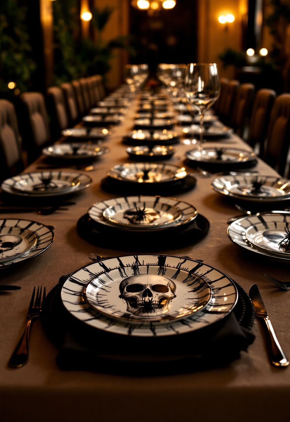 A Single Spider or Spiderweb Detail Placed Directly on Each Plate – seasonal — spring + other seasonal — spring + other decor · Halloween Table Decor: 13 Spooky Stylish Table Settings for an Unforgettable Night