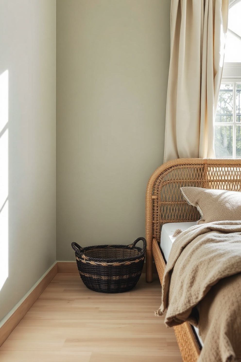 Low Cane Bed Frame With an Oat Boucle Upholstered Headboard – coastal — bedroom coastal — bedroom decor · Neutral Coastal Bedroom: 15 Calm Designs in Sand Cream and Warm White