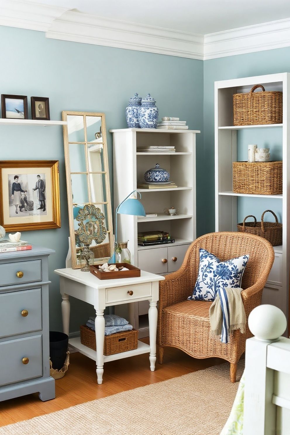 Bedroom Furniture: Painted Wood and Wicker With Old-World Charm – coastal — bedroom coastal — bedroom decor · Coastal Grandma Bedroom: 14 Timeless Designs Full of Pattern Warmth and Heritage