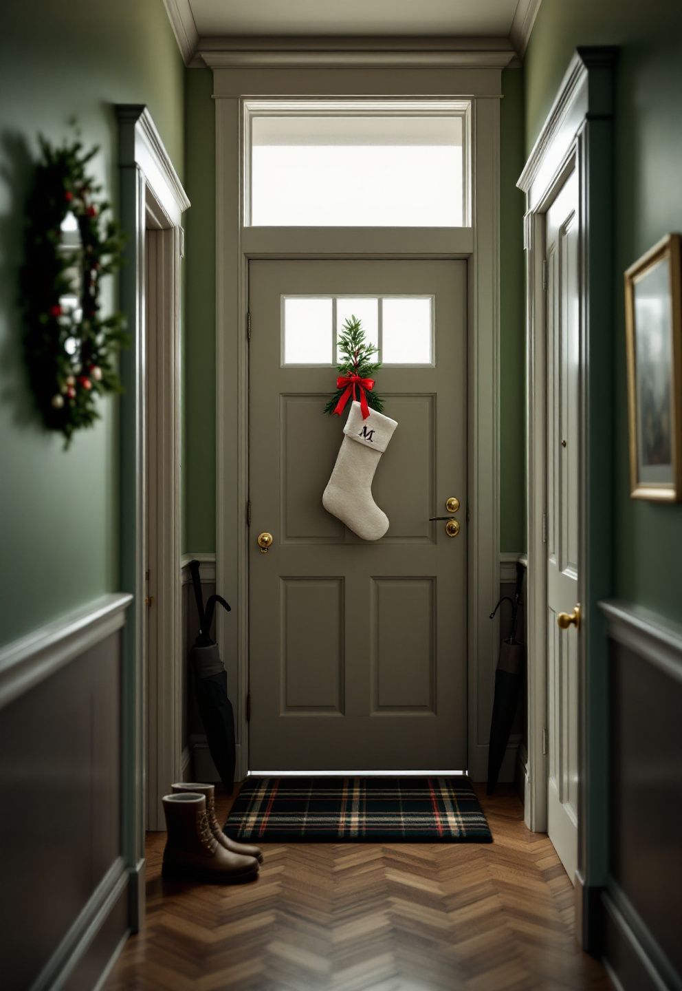 Mistletoe and a Door Stocking for a Narrow Hallway or Apartment Entry With Almost No Room – seasonal — christmas + winter seasonal — christmas + winter decor · Christmas Home Decor Ideas: 20 Beautiful Festive Transformations for Every Room