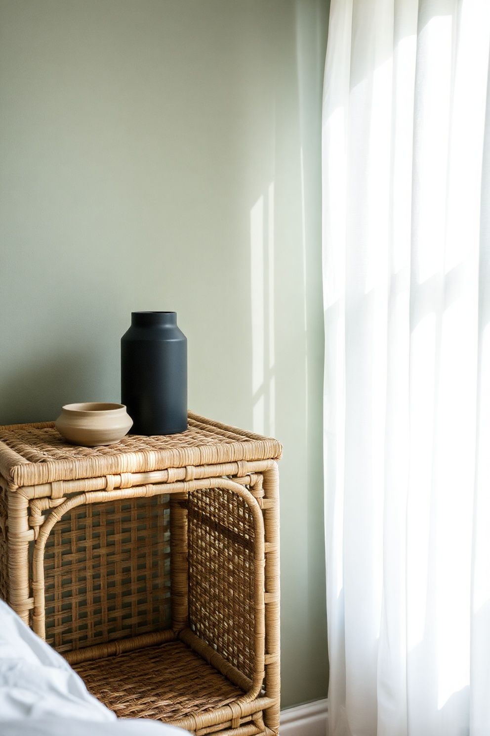 Rattan Nightstands That Add Warmth Without Weight – Japandi coastal —-bedroom decor · Coastal Bedroom Ideas: 20 Stunning Designs for a Beautiful Beach-Inspired Space