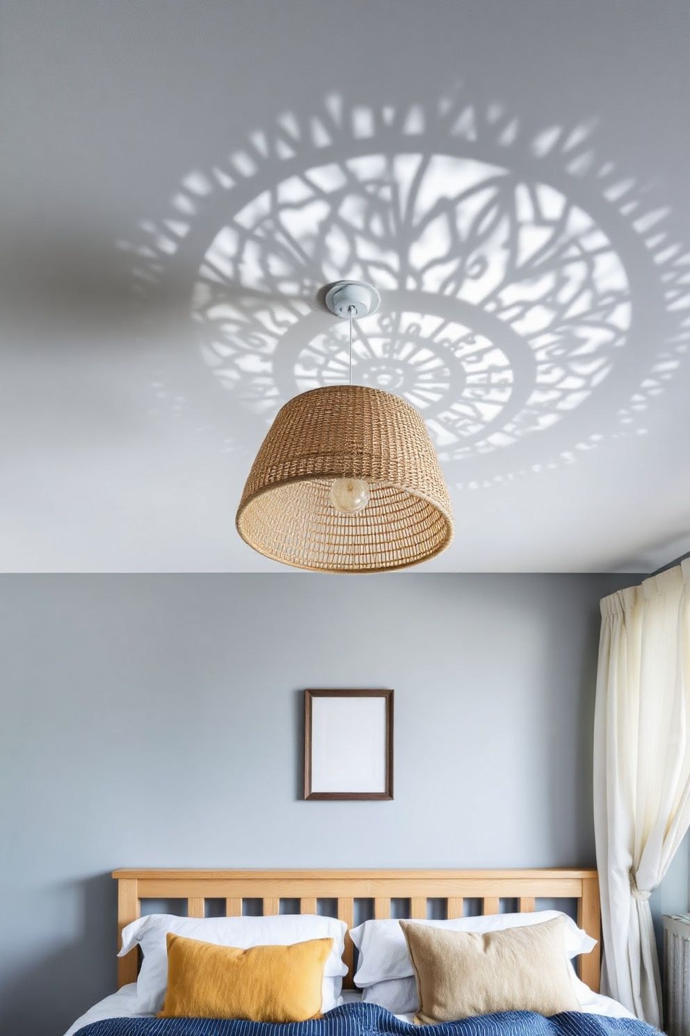 A Woven Rattan Pendant Over the Bed Instead of a Chandelier – Japandi coastal —-bedroom decor · Coastal Bedroom Ideas: 20 Stunning Designs for a Beautiful Beach-Inspired Space