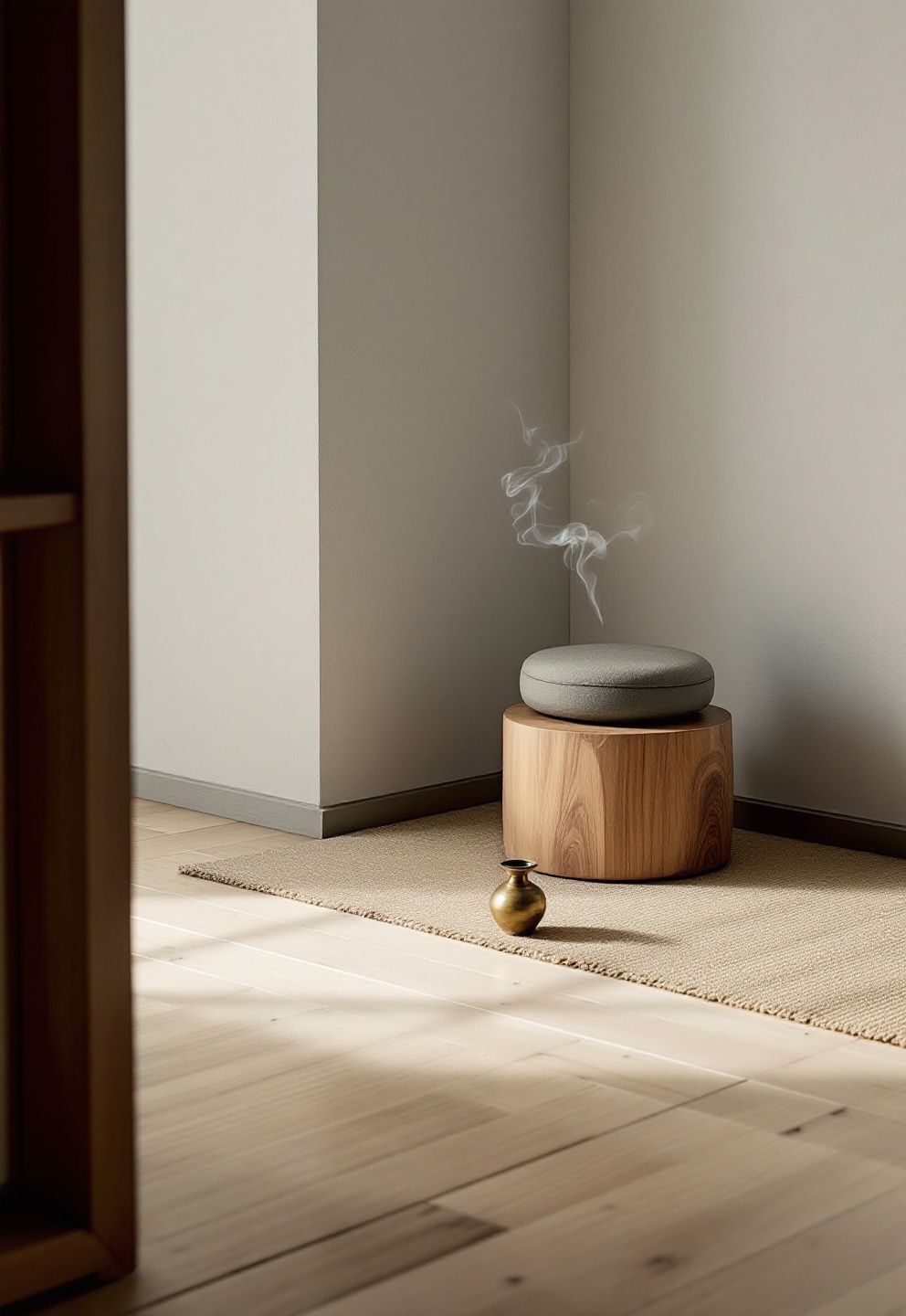 The Corner Meditation Nook: One Stool in an Otherwise Empty Corner – japandi — bedroom japandi — bedroom decor · 21 Japandi Bedroom Ideas That Will Make You Never Want to Leave