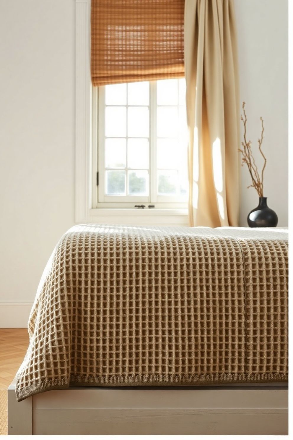 Waffle-Knit Coverlet Folded at the Foot for Casual Texture – coastal — bedroom coastal — bedroom decor · Cozy Coastal Bedroom: 16 Texture-Rich Ideas That Feel Like a Permanent Beach Holiday