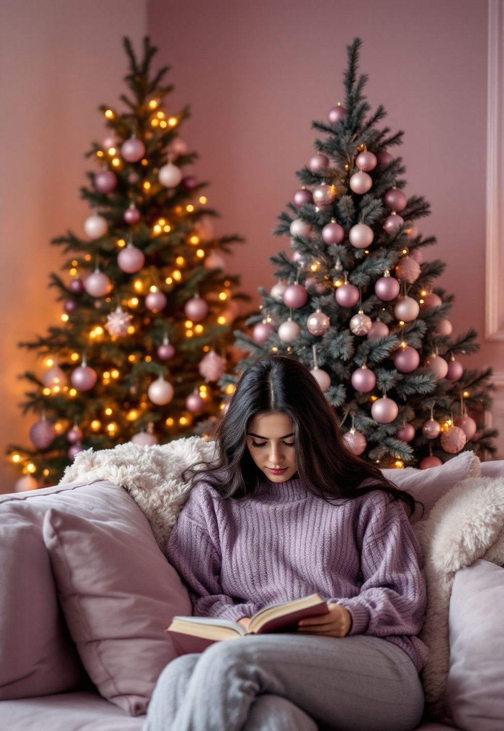 Pink & Purple: The Base-to-Crown Gradient Recipe That Only Works in One Direction – seasonal — christmas + winter seasonal — christmas + winter decor · Pink Christmas Tree Decorations: 14 Soft Dreamy Designs for a Feminine Festive Season
