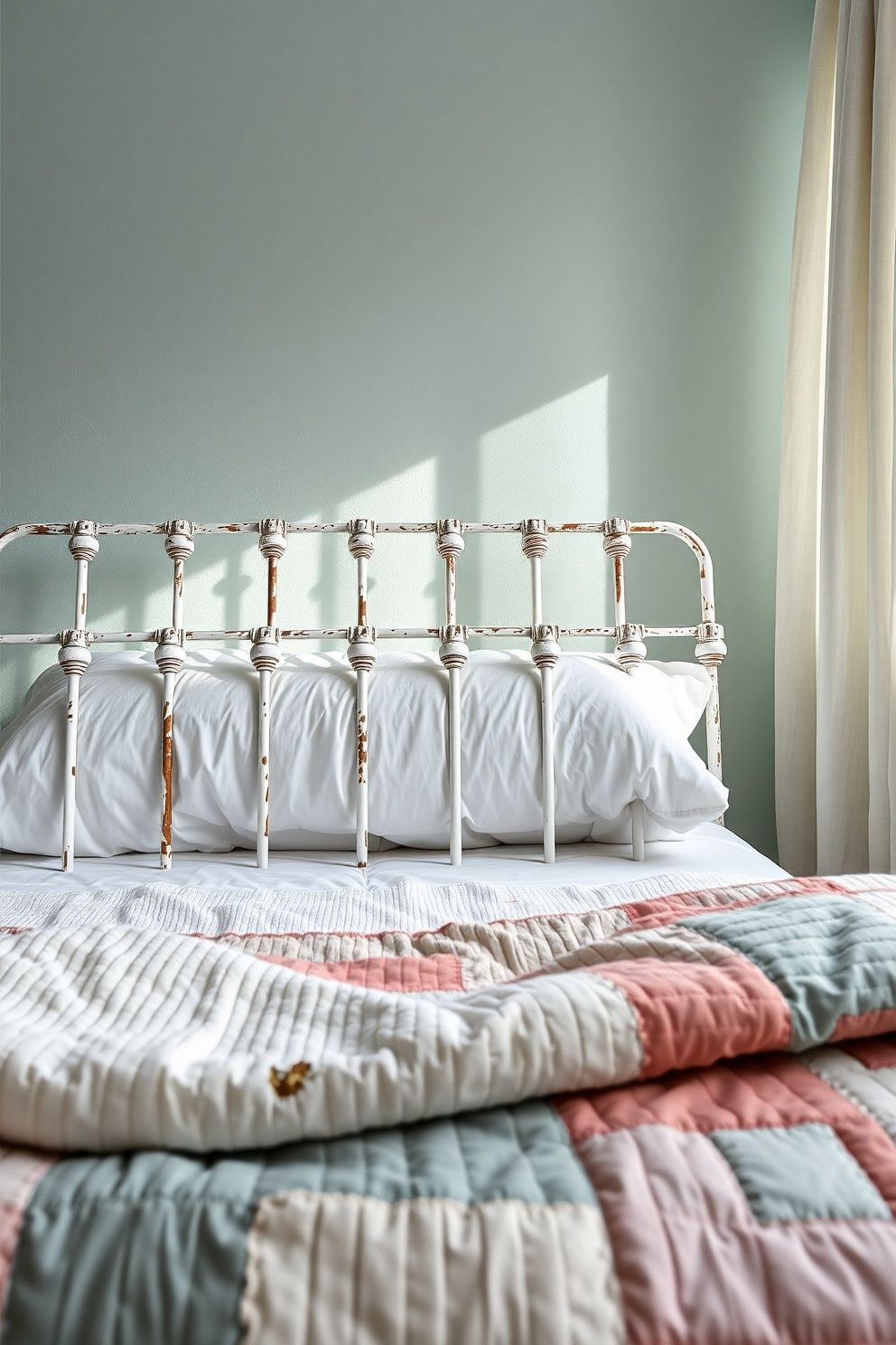 Chippy White Iron Bed Frame With Aged Patina and Rust Shadows – coastal — bedroom coastal — bedroom decor · Coastal Vintage Bedroom: 14 Timeworn Designs Full of Faded Beauty and Soul