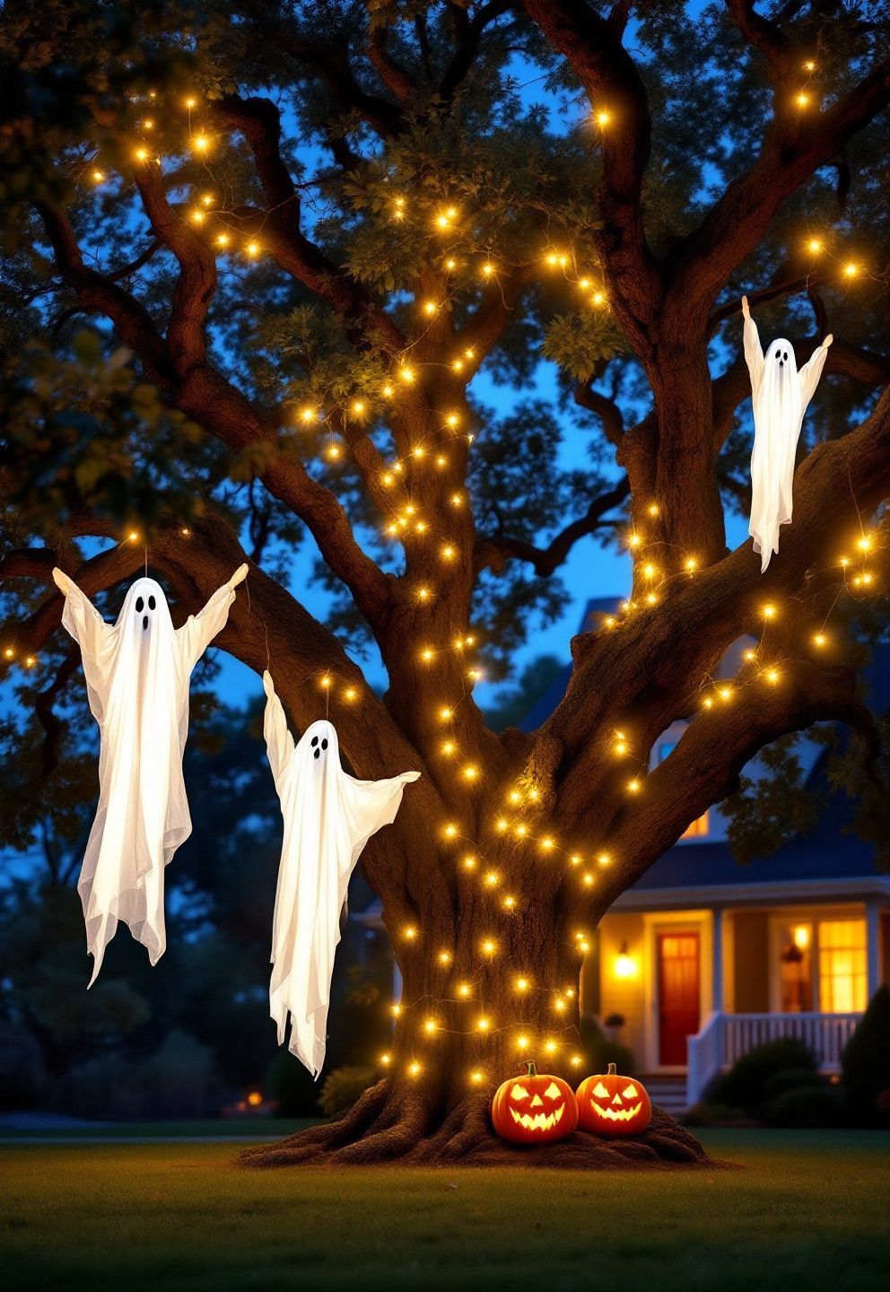 Ghosts at the Forks, Light on the Trunk – seasonal — spring + other seasonal — spring + other decor · Outdoor Halloween Decorations: 16 Front Yard and Garden Designs That Transform Your Whole Property