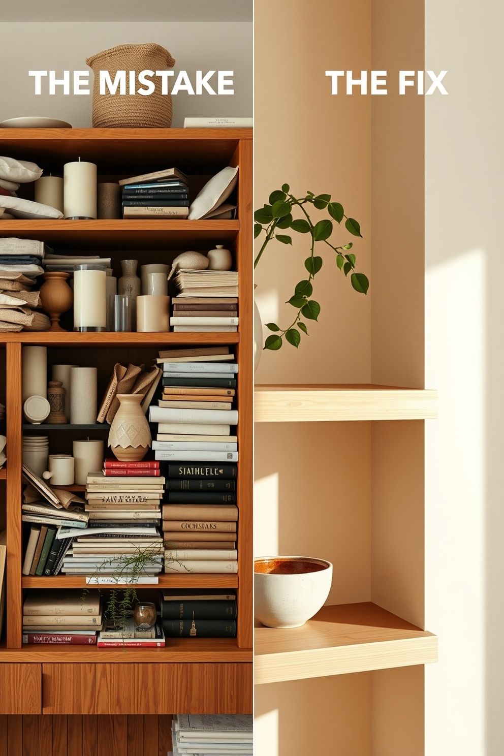 What to Do Instead: Place One Unglazed Stoneware Bowl or a Single Ceramic Bottle Vase — Then Stop – japandi — living room japandi — living room decor · 7 Japandi Living Room Mistakes to Avoid (and What to Do Instead)