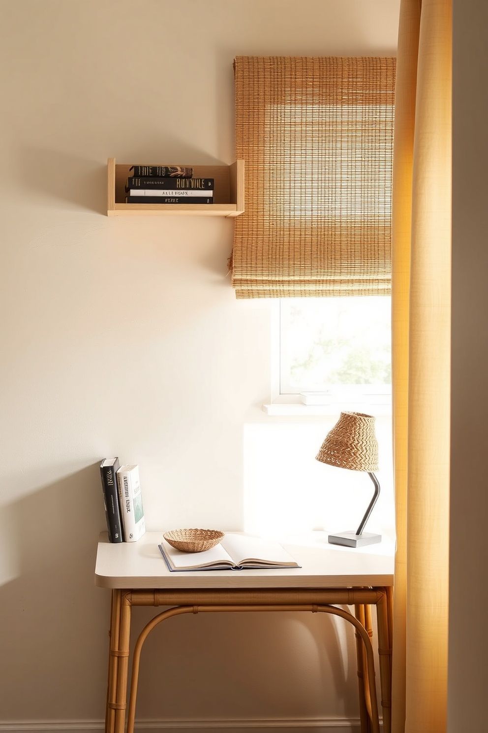 Slim Cane Desk Nook With a Woven Blind and Open Shelf Above – coastal — bedroom coastal — bedroom decor · Coastal Teen Bedroom: 14 Fun Pinterest-Perfect Designs Teens Will Actually Love