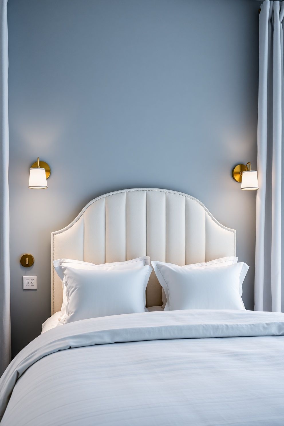 Brushed Gold Wall Sconces With Opaque White Glass Shade Flanking the Bed – coastal — bedroom coastal — bedroom decor · Coastal Chic Bedroom: 14 Elegant Designs for a Luxury Beach House Feeling