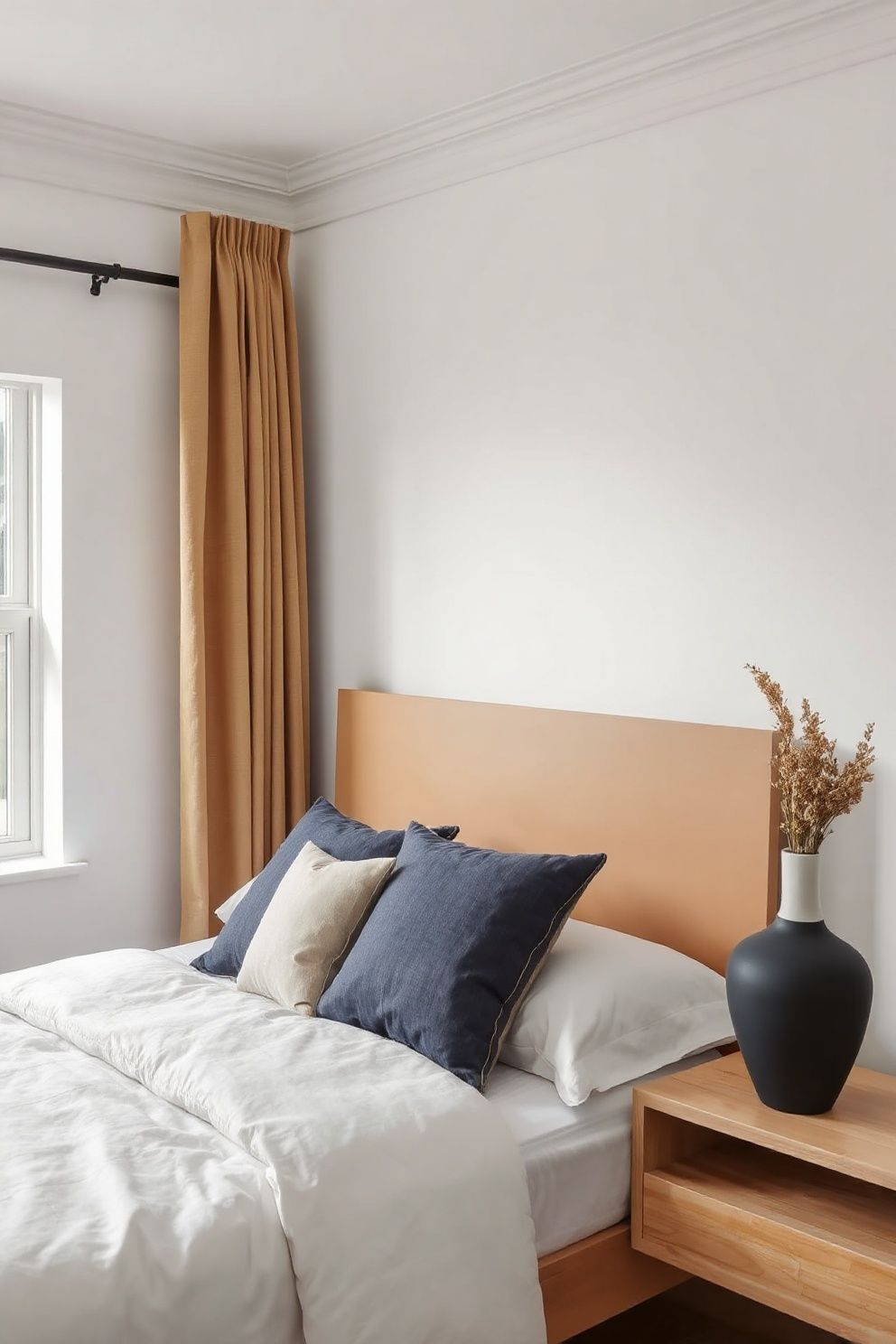 Lacquered Wood Headboard in a Warm Sand Finish – Japandi coastal —-bedroom decor · Modern Coastal Bedroom: 16 Clean Airy Designs With a Fresh Ocean Feel