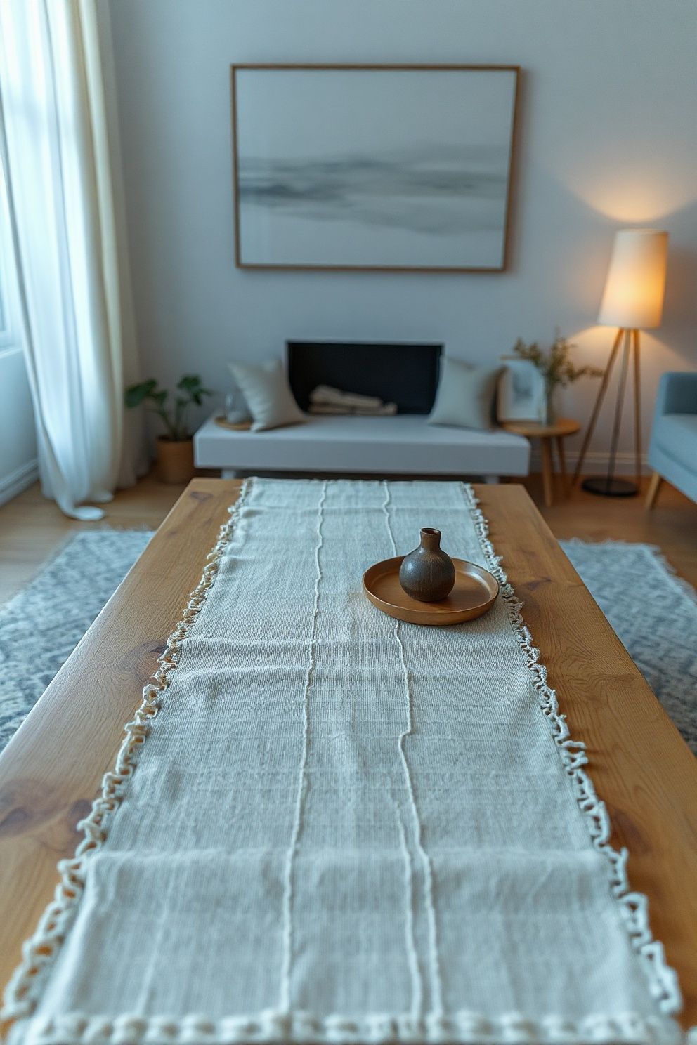 A Hand-Loomed Cotton Table Runner – Japandi living room decor · 17 Japandi Living Room Decor Ideas You Will Want to Steal Right Now
