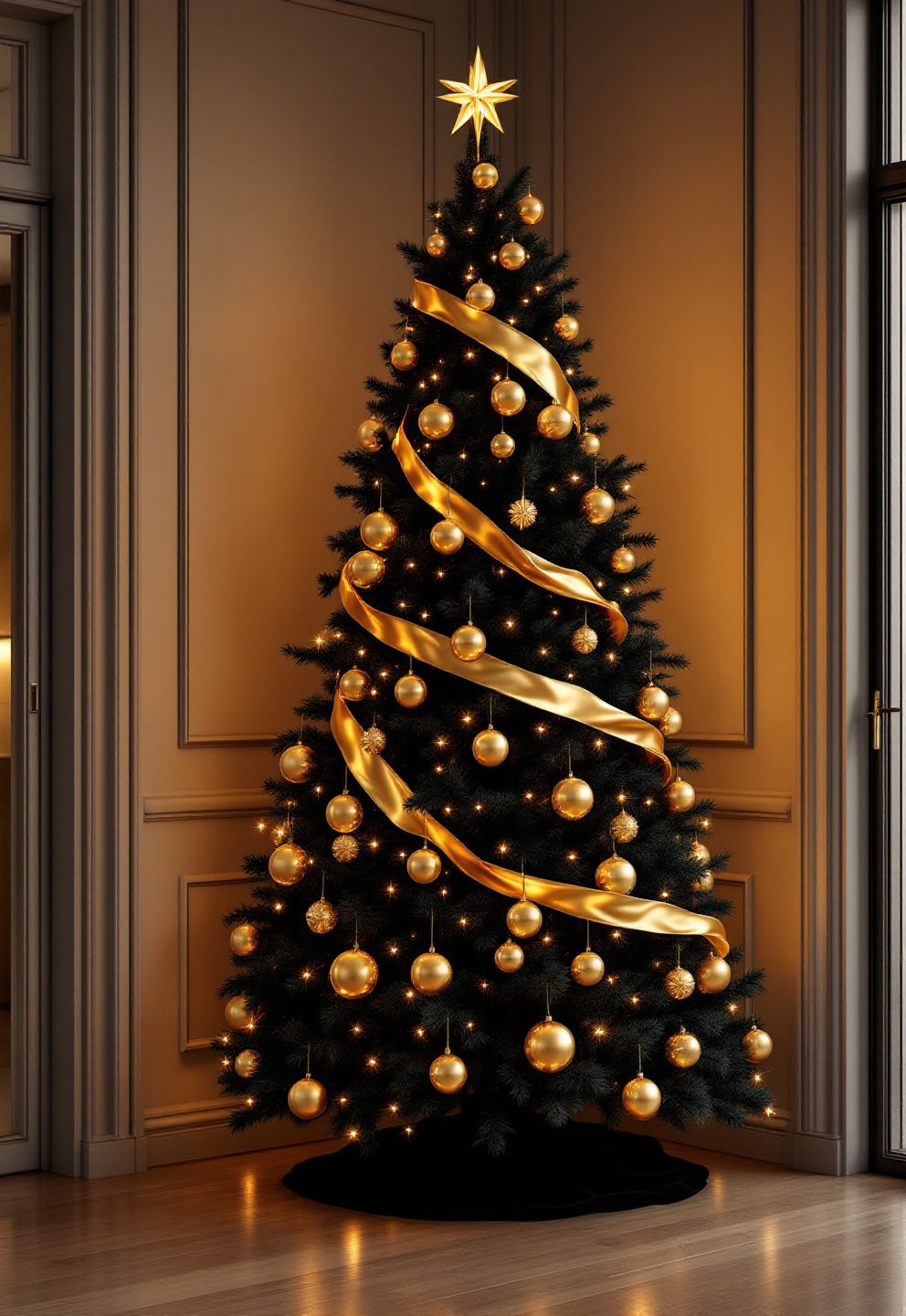 Black and Gold Christmas Tree: Polished Gold Only, Black as the Ground – seasonal — christmas + winter seasonal — christmas + winter decor · Indoor Christmas Decorations: 18 Elegant Ideas for a Beautiful Festive Home