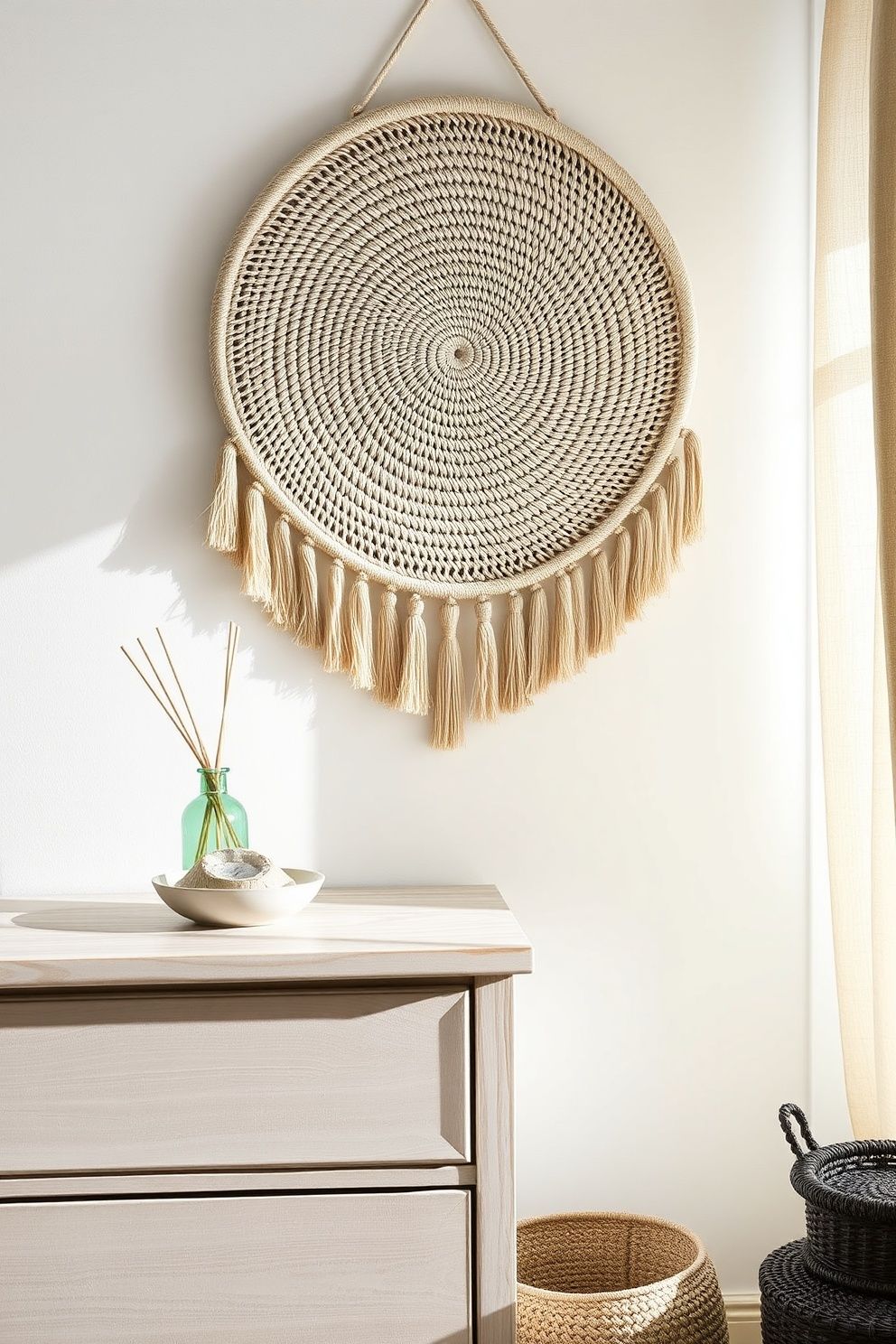 A Woven Seagrass Wall Hanging With Fringe Detail – coastal — bedroom coastal — bedroom decor · Coastal Bedroom Decor: 18 Small Accessories That Make Every Inch Feel Beachy