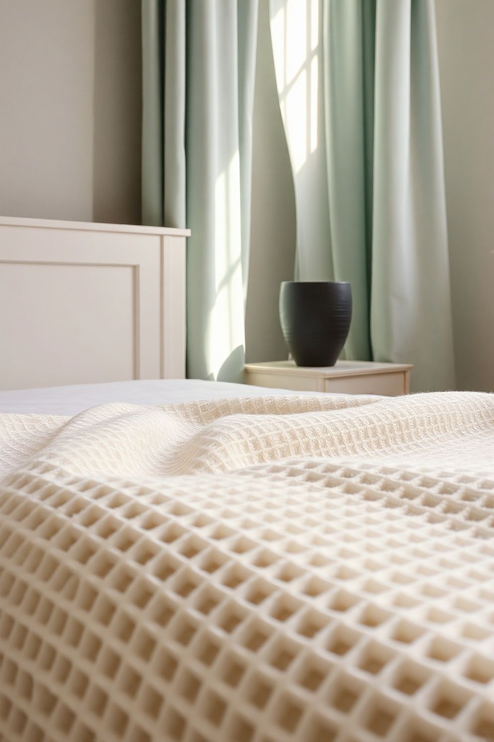 A Waffle-Weave Throw Draped Casually at the Bed's Edge – Japandi coastal —-bedroom decor · Coastal Bedroom Ideas: 20 Stunning Designs for a Beautiful Beach-Inspired Space
