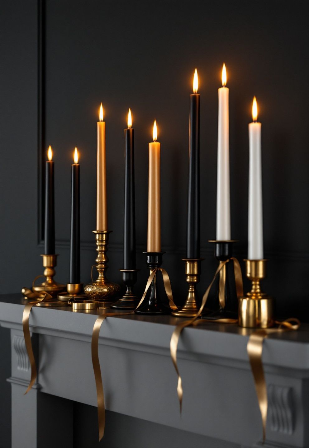 A Black-and-Gold Color Story Built Around Taper Candles – seasonal — spring + other seasonal — spring + other decor · Halloween Mantel Decor: 14 Spooky Fireplace Styling Ideas From Subtle to Scary