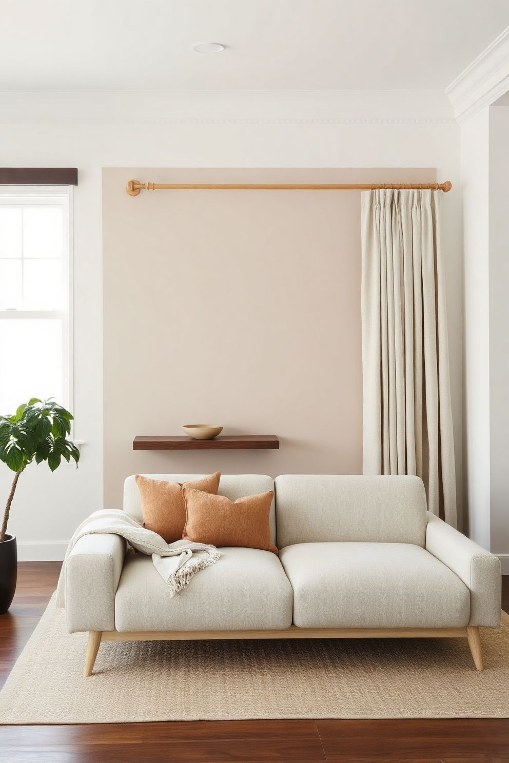 Repaint One Wall in Warm Greige and Let the Rest Stay White – Japandi japandi —-living-room decor · 15 Japandi Living Room Ideas on a Budget That Still Look Expensive