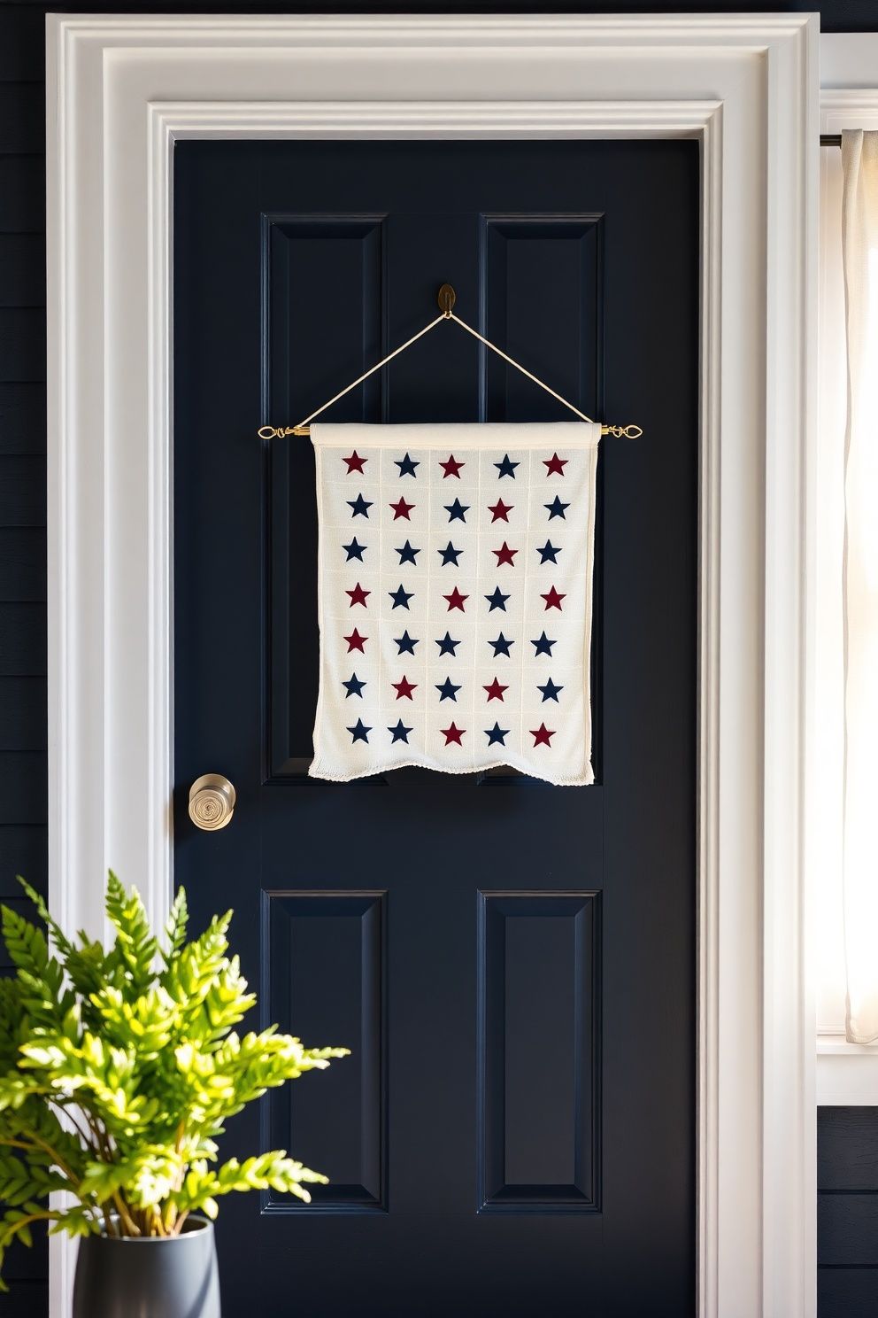 Fabric Star Banner Hung Vertically on Front Door Frame – seasonal — spring + other seasonal — spring + other decor · 4th of July Porch Decor: 14 Festive Front Door Designs for Independence Day