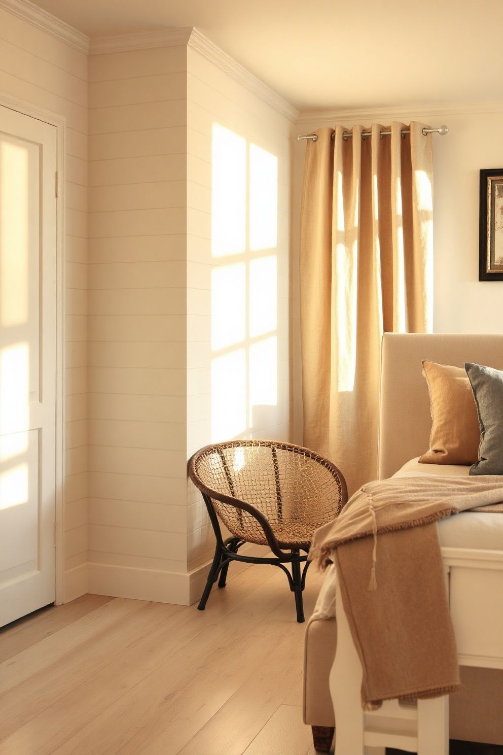 Warm Greige Shiplap Half-Wall With Whitewashed Plank Flooring – coastal — bedroom coastal — bedroom decor · Coastal Farmhouse Bedroom: 14 Designs Where Rustic Wood Meets the Shore